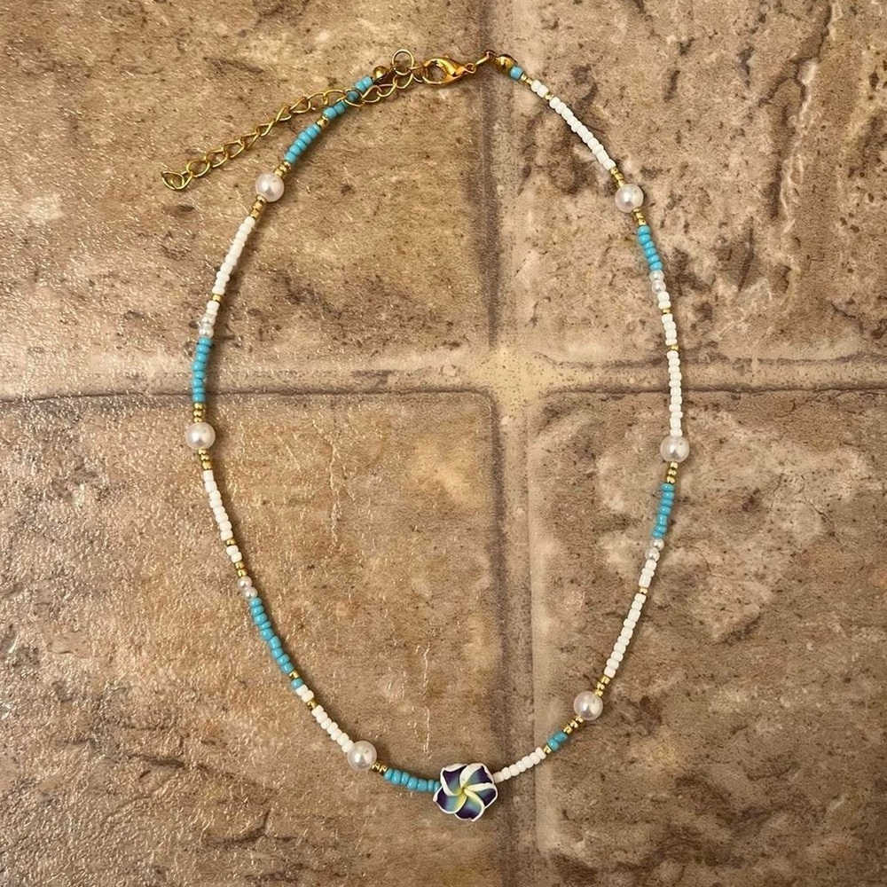 Blue plumeria necklace